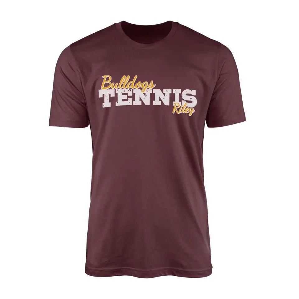 Custom Tennis Mascot and Tennis Player Name on a Men's T-Shirt with a White Graphic