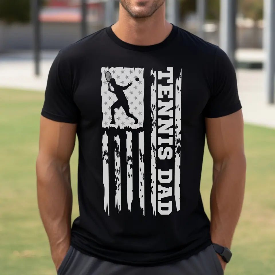 Tennis Dad Vertical Flag on a Men's T-Shirt with a White Graphic