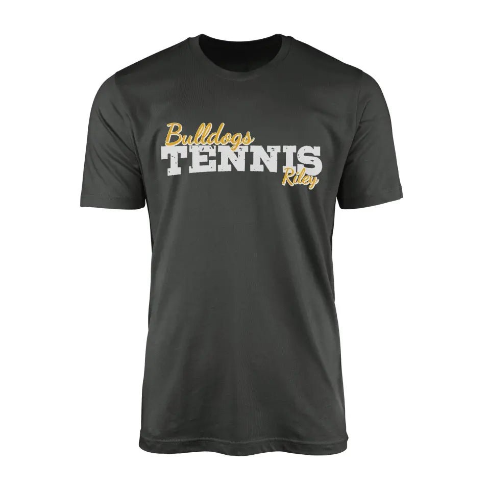 Custom Tennis Mascot and Tennis Player Name on a Men's T-Shirt with a White Graphic