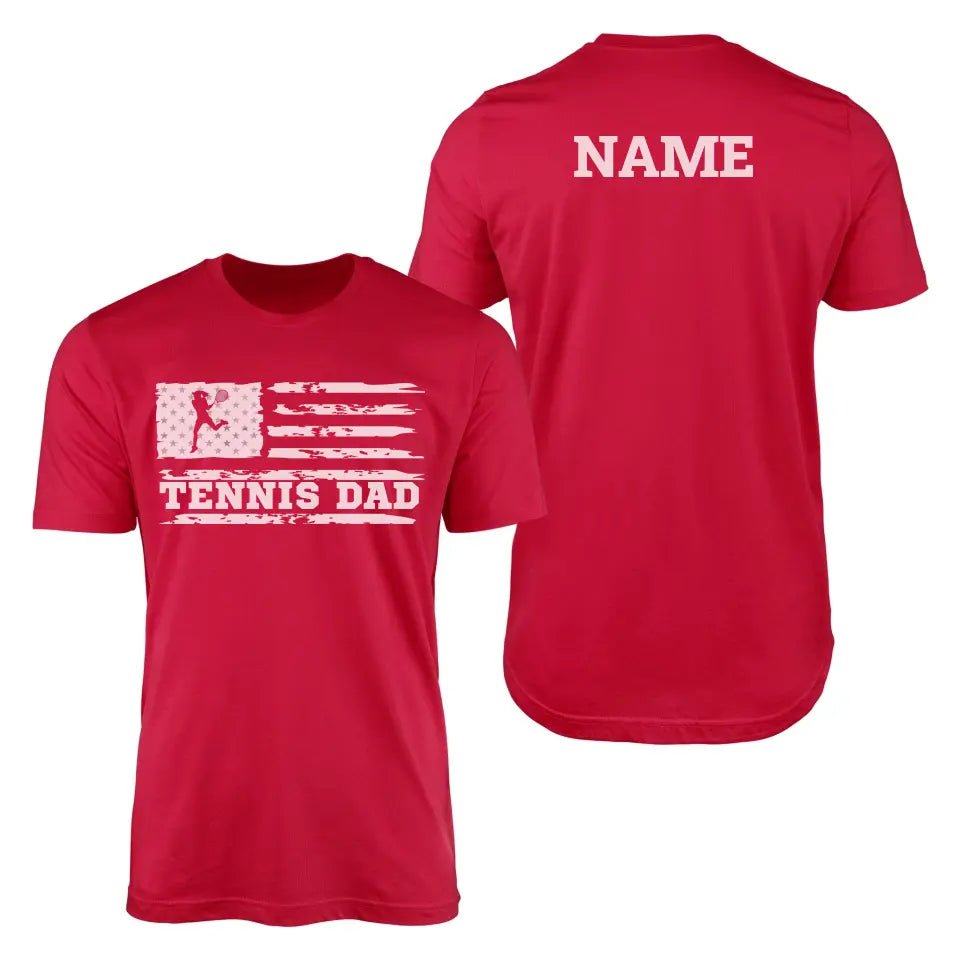 Tennis Dad Horizontal Flag With Tennis Player Name on a Men's T-Shirt with a White Graphic