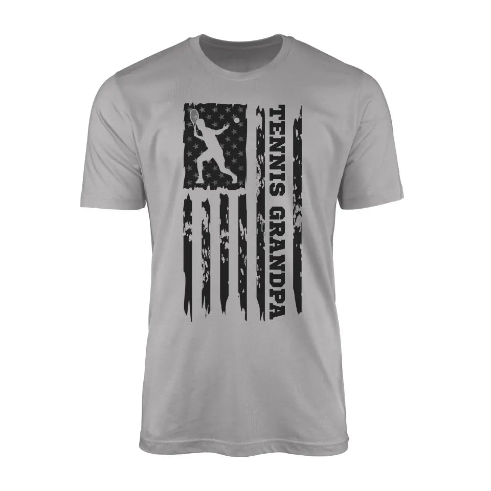Tennis Grandpa Vertical Flag on a Men's T-Shirt with a Black Graphic