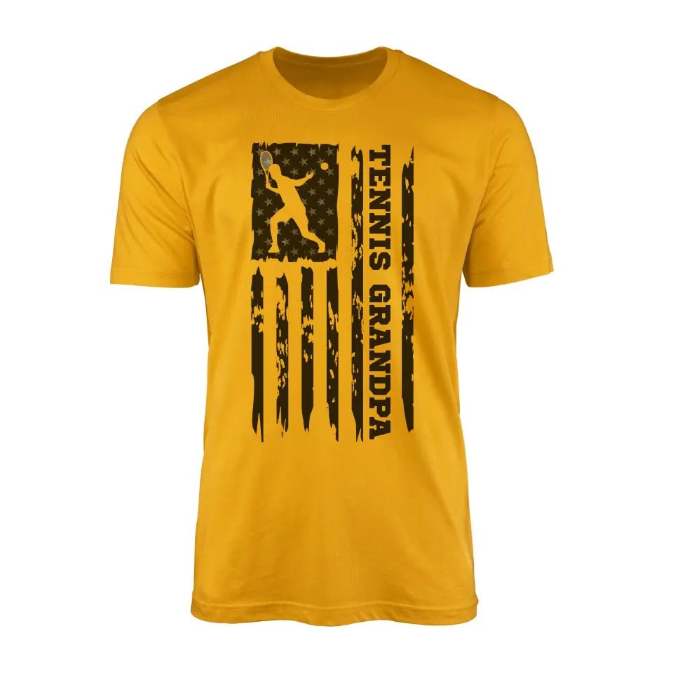 Tennis Grandpa Vertical Flag on a Men's T-Shirt with a Black Graphic