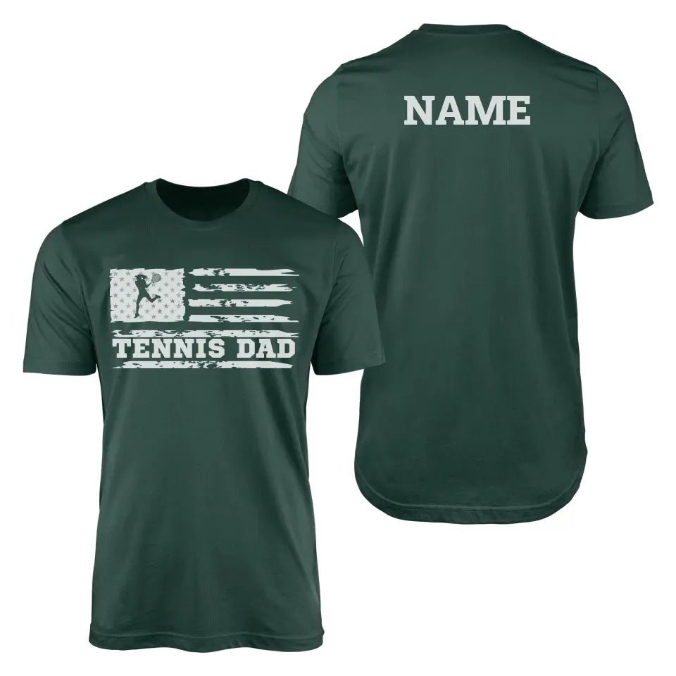 Tennis Dad Horizontal Flag With Tennis Player Name on a Men's T-Shirt with a White Graphic