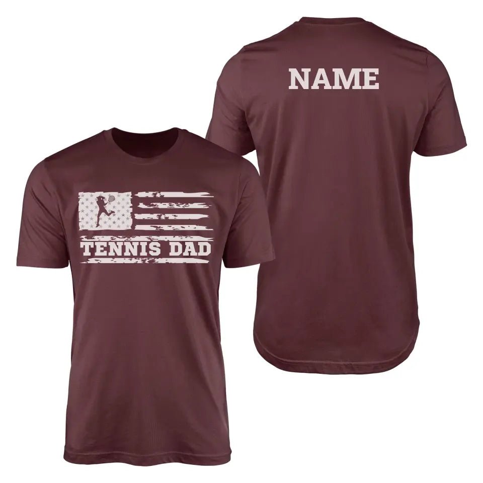 Tennis Dad Horizontal Flag With Tennis Player Name on a Men's T-Shirt with a White Graphic