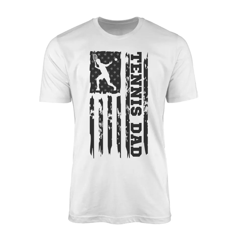 Tennis Dad Vertical Flag on a Men's T-Shirt with a Black Graphic