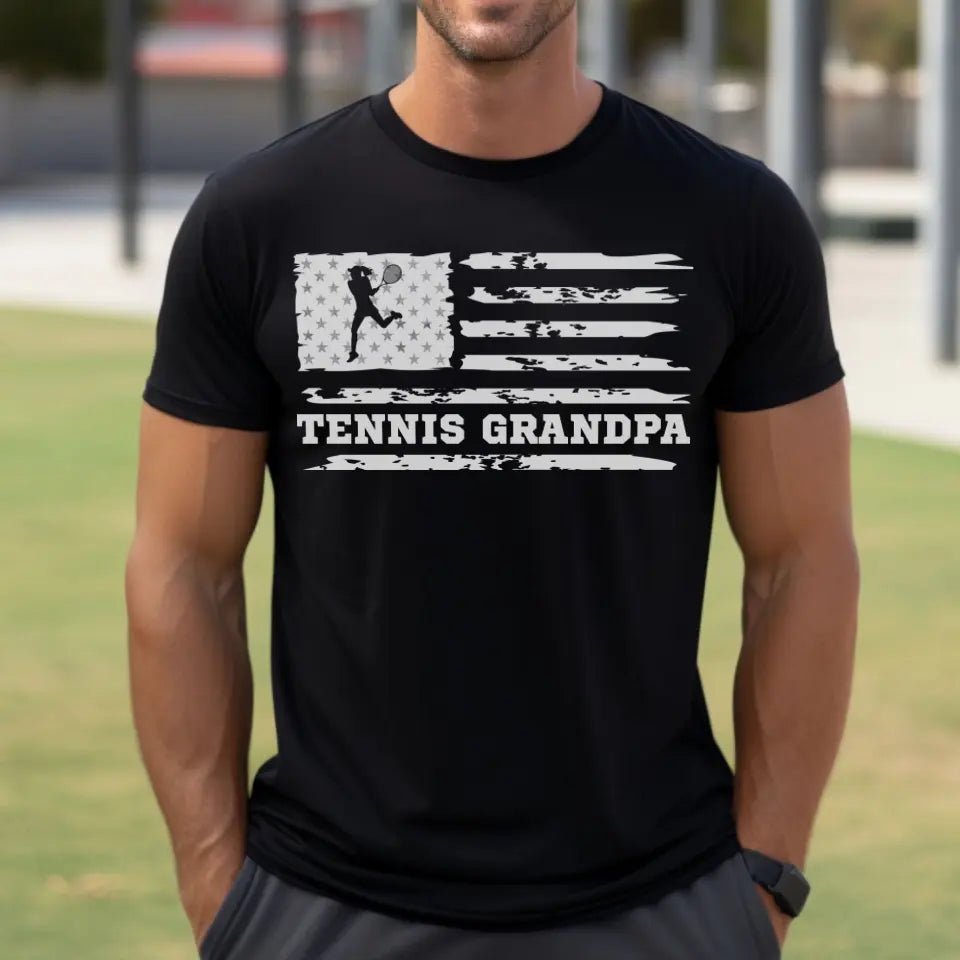 Tennis Grandpa Horizontal Flag on a Men's T-Shirt with a White Graphic