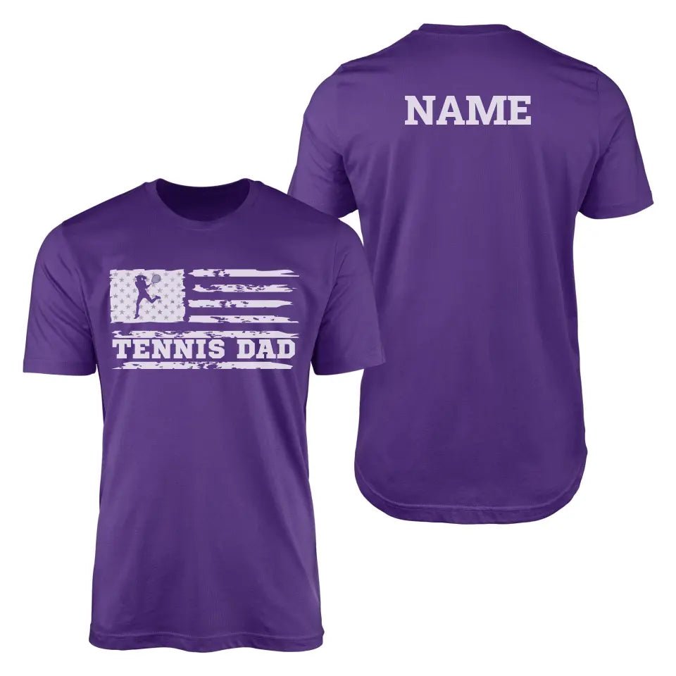 Tennis Dad Horizontal Flag With Tennis Player Name on a Men's T-Shirt with a White Graphic