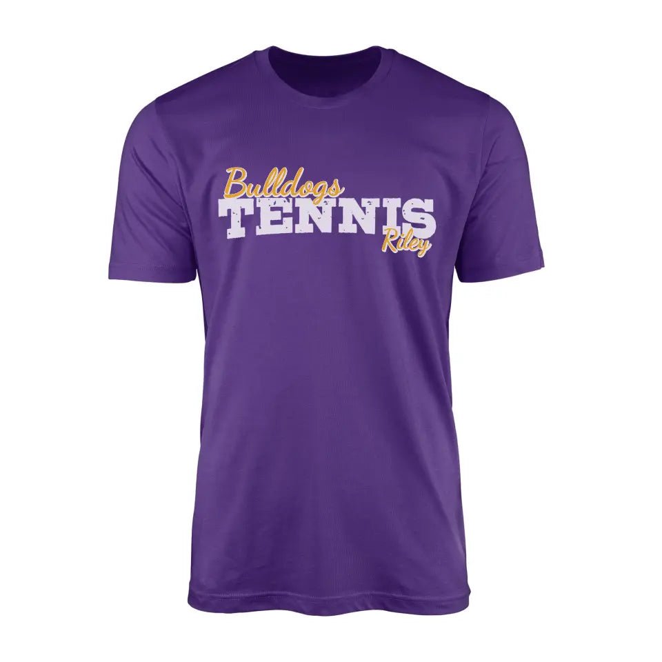 Custom Tennis Mascot and Tennis Player Name on a Men's T-Shirt with a White Graphic