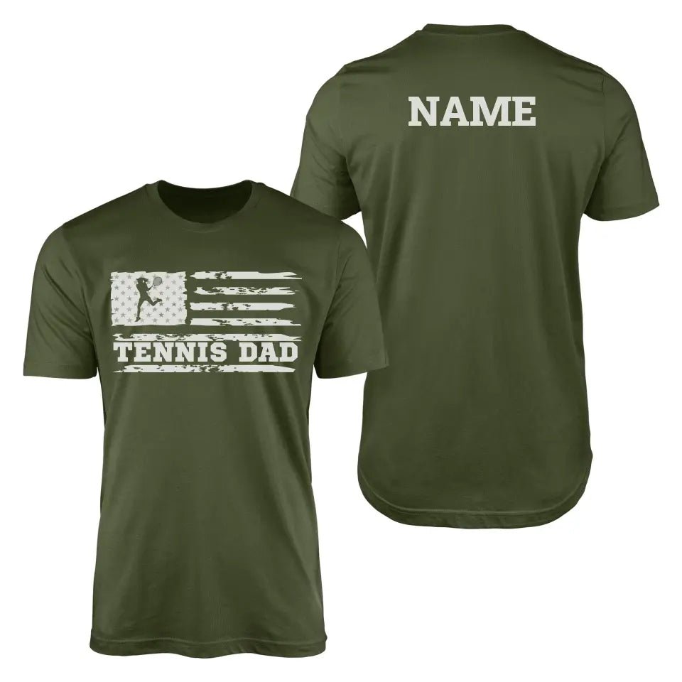 Tennis Dad Horizontal Flag With Tennis Player Name on a Men's T-Shirt with a White Graphic