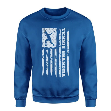 Tennis Grandma Vertical Flag on a Sweatshirt with a White Graphic