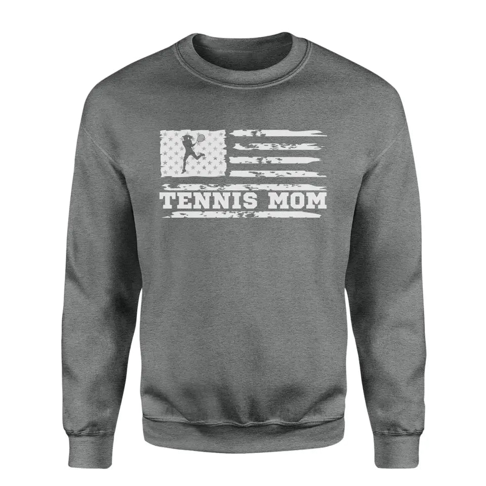 Tennis Mom Horizontal Flag on a Sweatshirt with a White Graphic