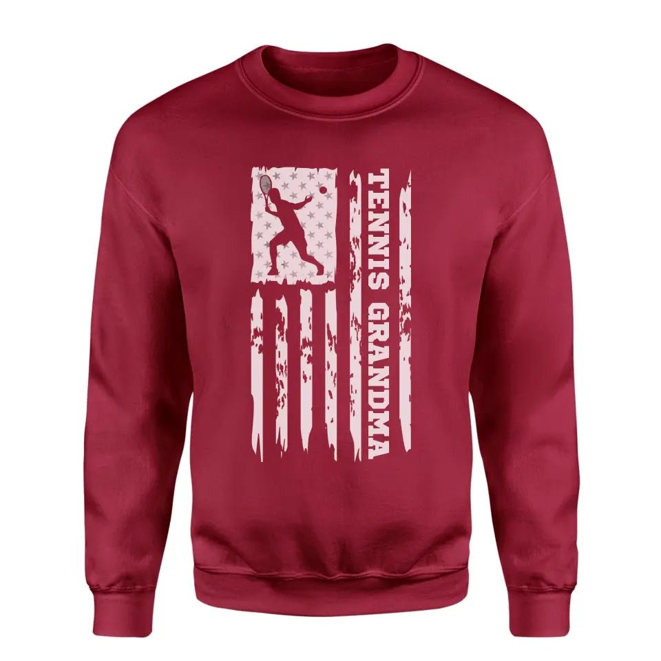 Tennis Grandma Vertical Flag on a Sweatshirt with a White Graphic