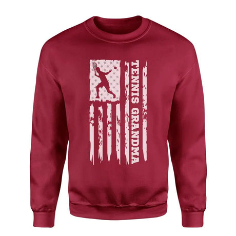 Tennis Grandma Vertical Flag on a Sweatshirt with a White Graphic