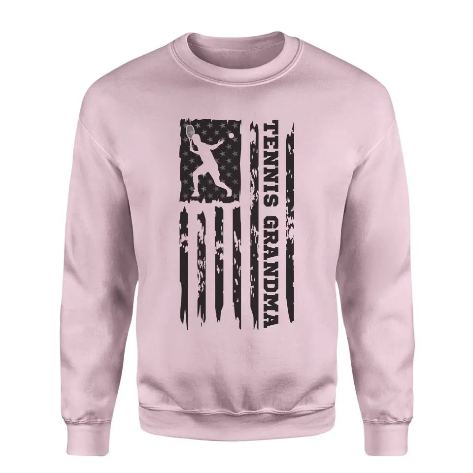 Tennis Grandma Vertical Flag on a Sweatshirt with a Black Graphic