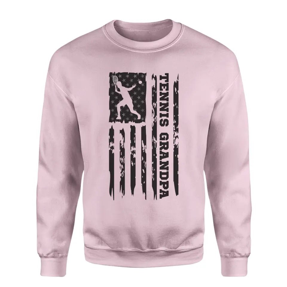Tennis Grandpa Vertical Flag on a Sweatshirt with a Black Graphic