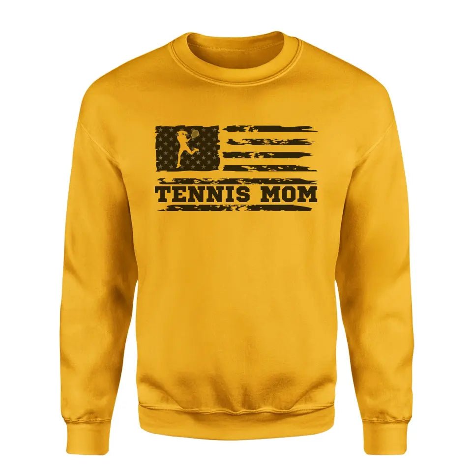 Tennis Mom Horizontal Flag on a Sweatshirt with a Black Graphic
