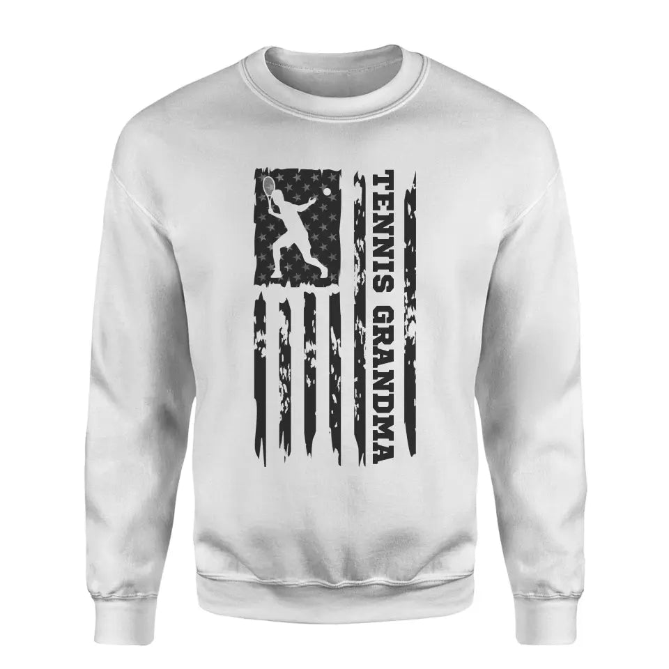 Tennis Grandma Vertical Flag on a Sweatshirt with a Black Graphic