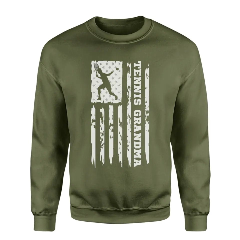Tennis Grandma Vertical Flag on a Sweatshirt with a White Graphic