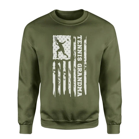 Tennis Grandma Vertical Flag on a Sweatshirt with a White Graphic