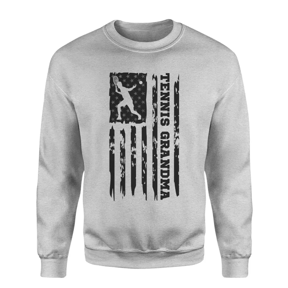 Tennis Grandma Vertical Flag on a Sweatshirt with a Black Graphic