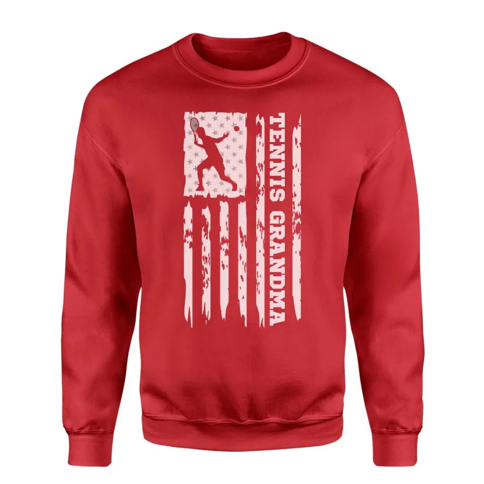 Tennis Grandma Vertical Flag on a Sweatshirt with a White Graphic