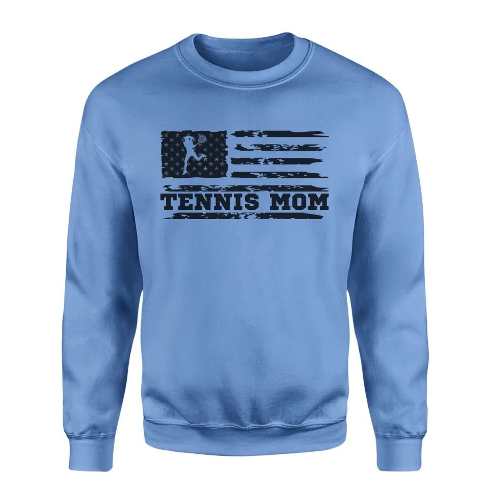 Tennis Mom Horizontal Flag on a Sweatshirt with a Black Graphic
