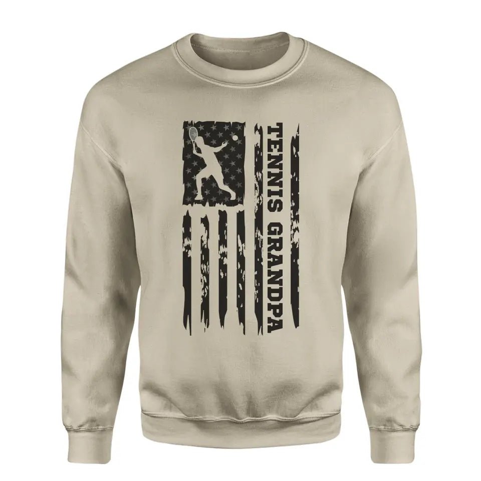 Tennis Grandpa Vertical Flag on a Sweatshirt with a Black Graphic