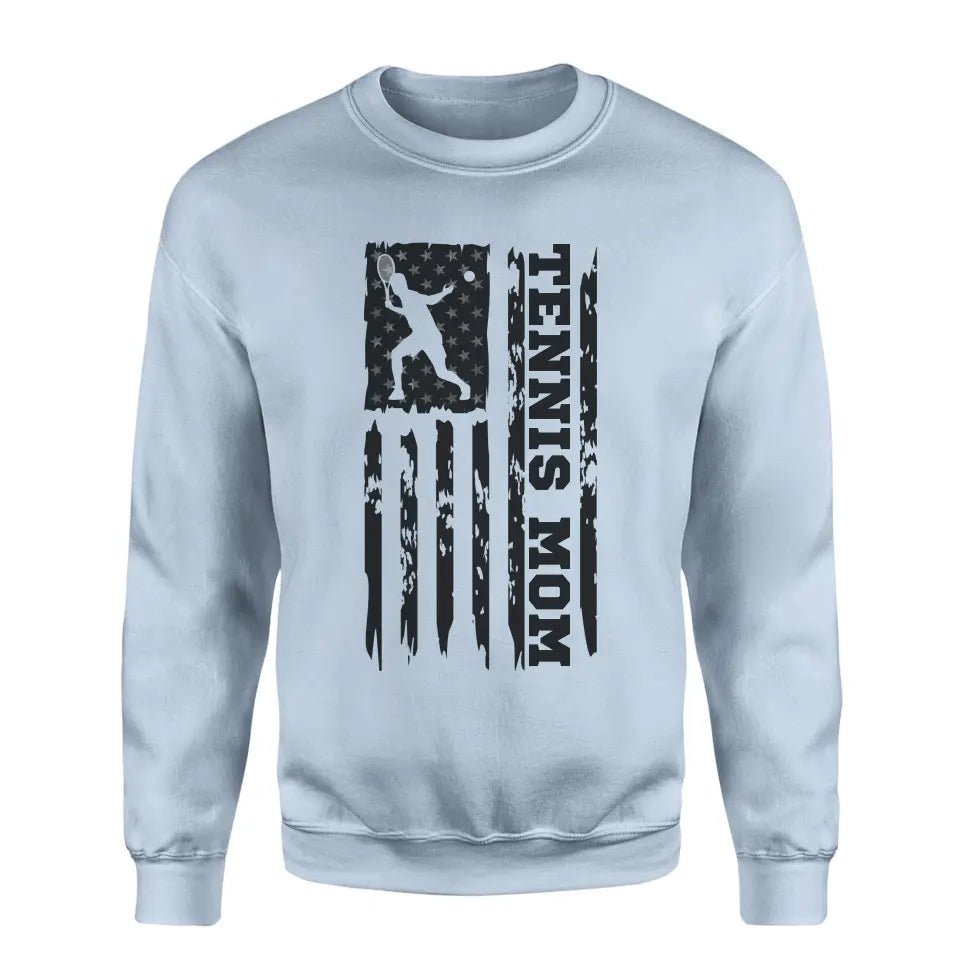 Tennis Mom Vertical Flag on a Sweatshirt with a Black Graphic