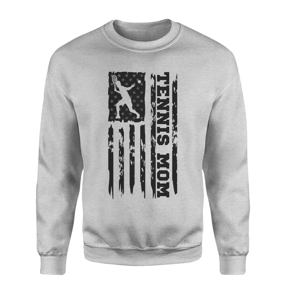 Tennis Mom Vertical Flag on a Sweatshirt with a Black Graphic