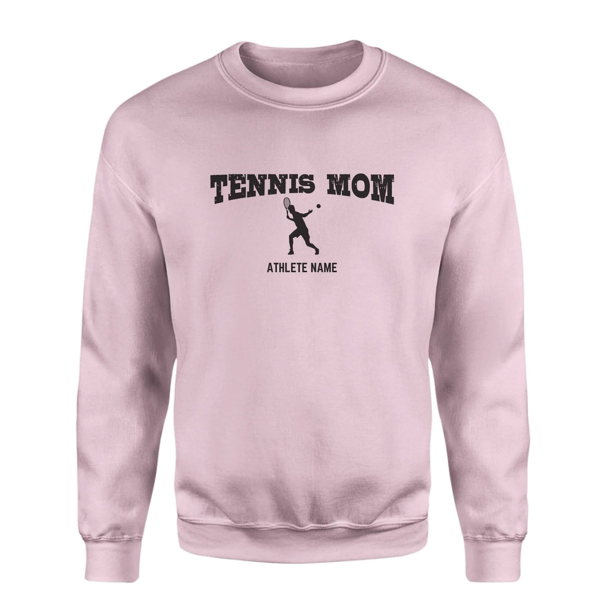 Tennis Mom with Tennis Player Icon and Tennis Player Name on a Sweatshirt with a Black Graphic