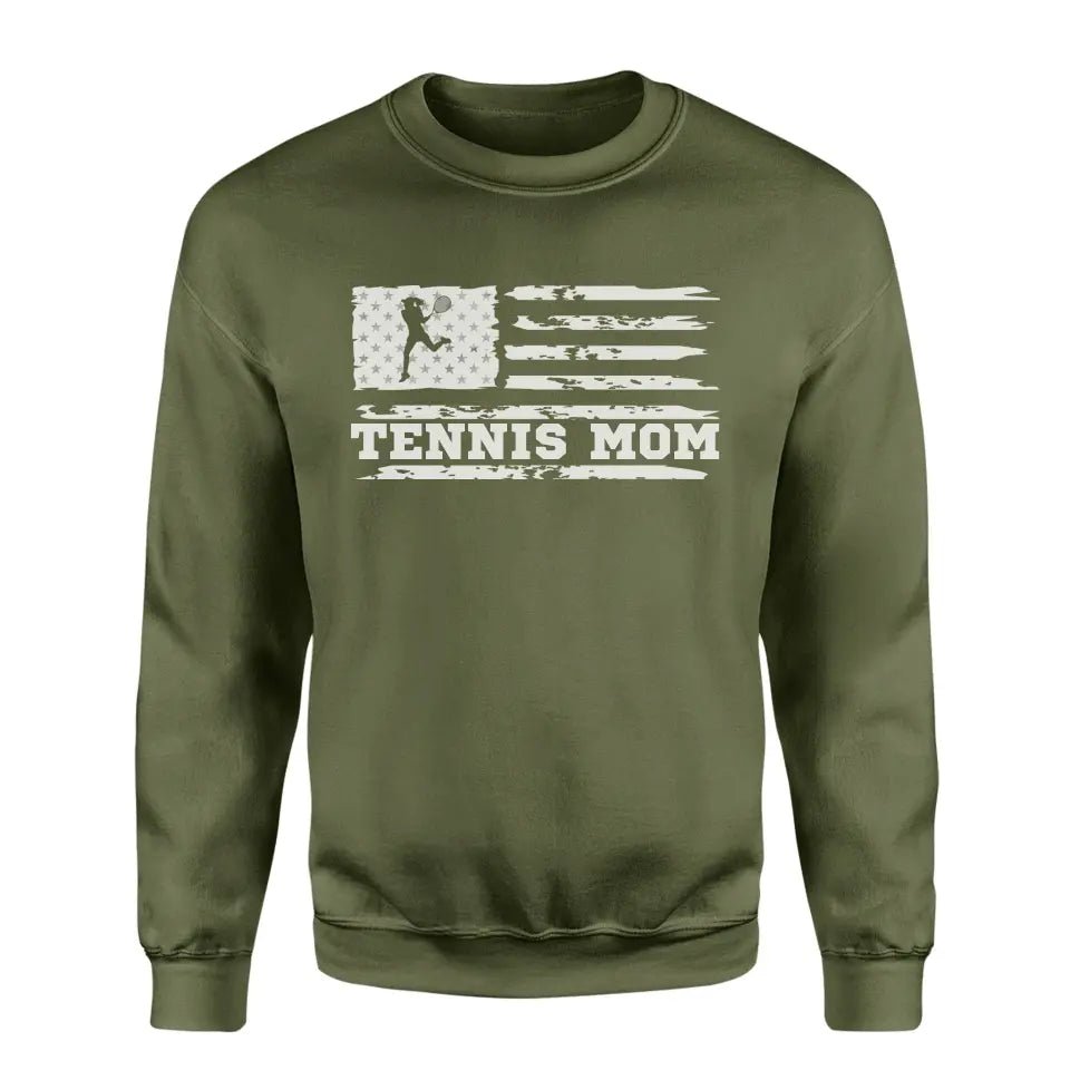 Tennis Mom Horizontal Flag on a Sweatshirt with a White Graphic