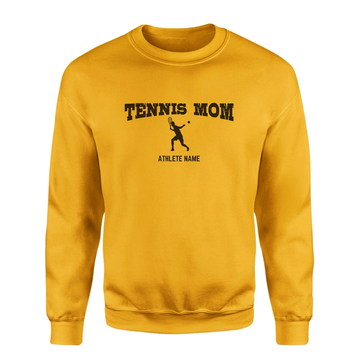 Tennis Mom with Tennis Player Icon and Tennis Player Name on a Sweatshirt with a Black Graphic