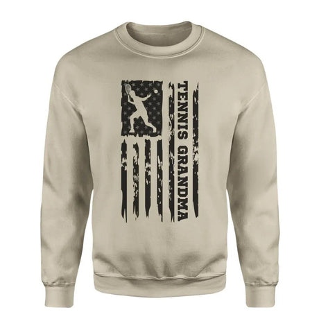 Tennis Grandma Vertical Flag on a Sweatshirt with a Black Graphic