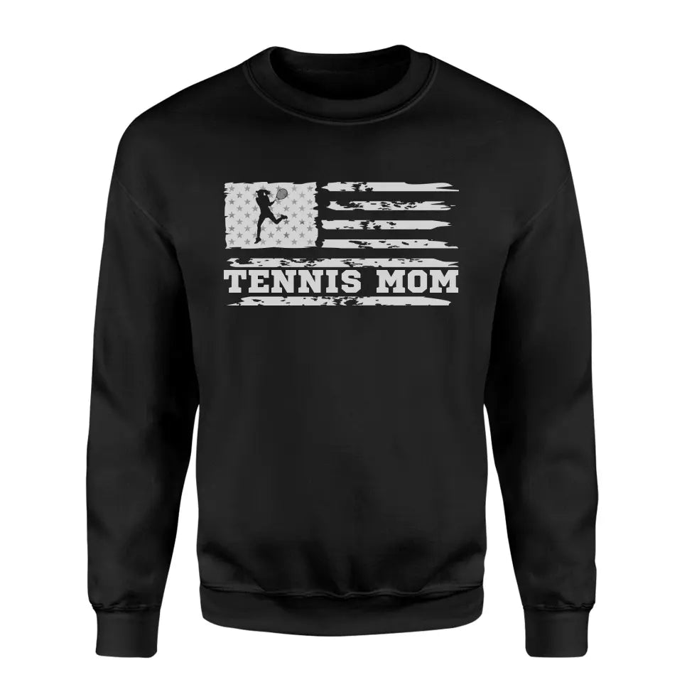 Tennis Mom Horizontal Flag on a Sweatshirt with a White Graphic