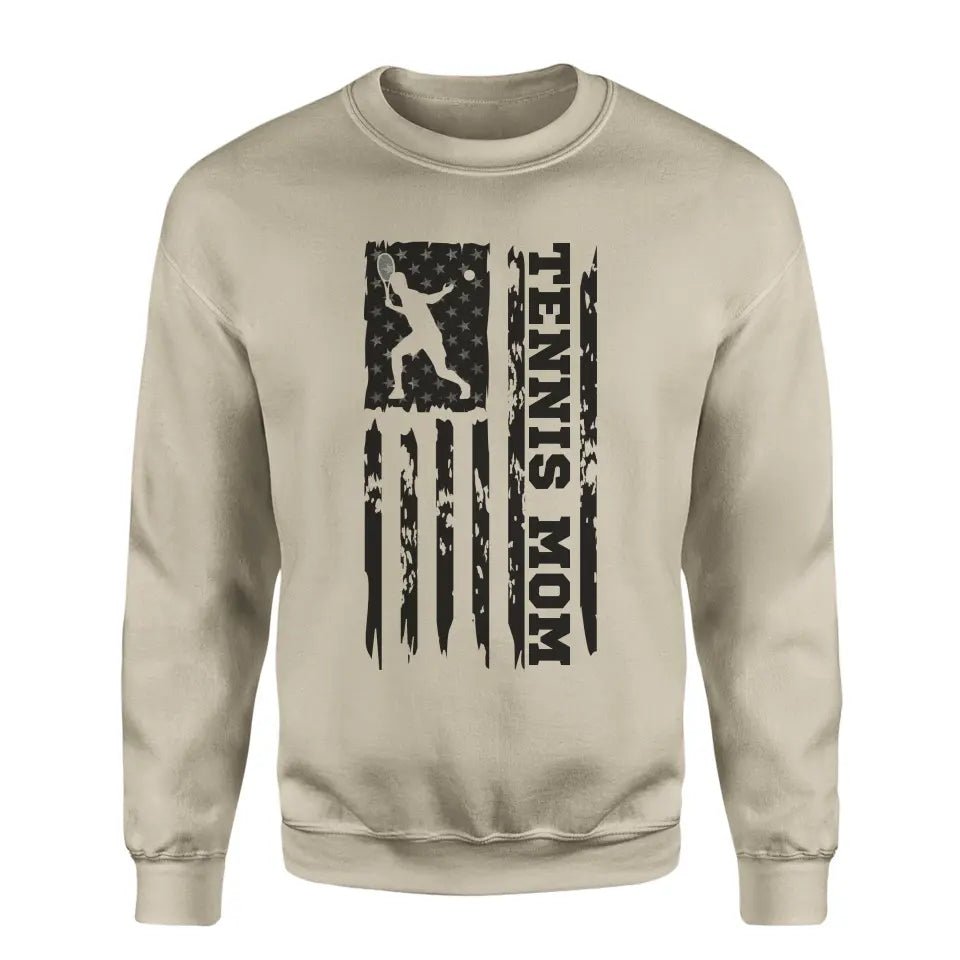 Tennis Mom Vertical Flag on a Sweatshirt with a Black Graphic