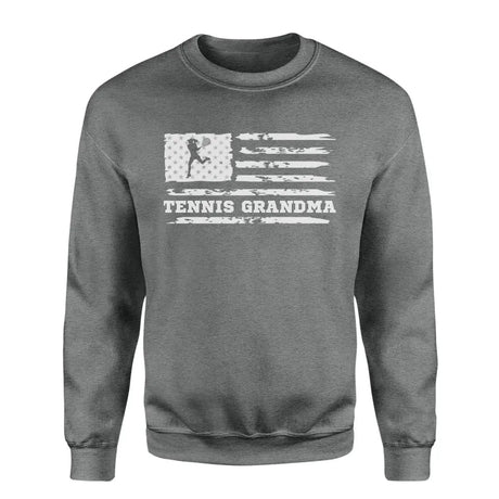 Tennis Grandma Horizontal Flag on a Sweatshirt with a White Graphic