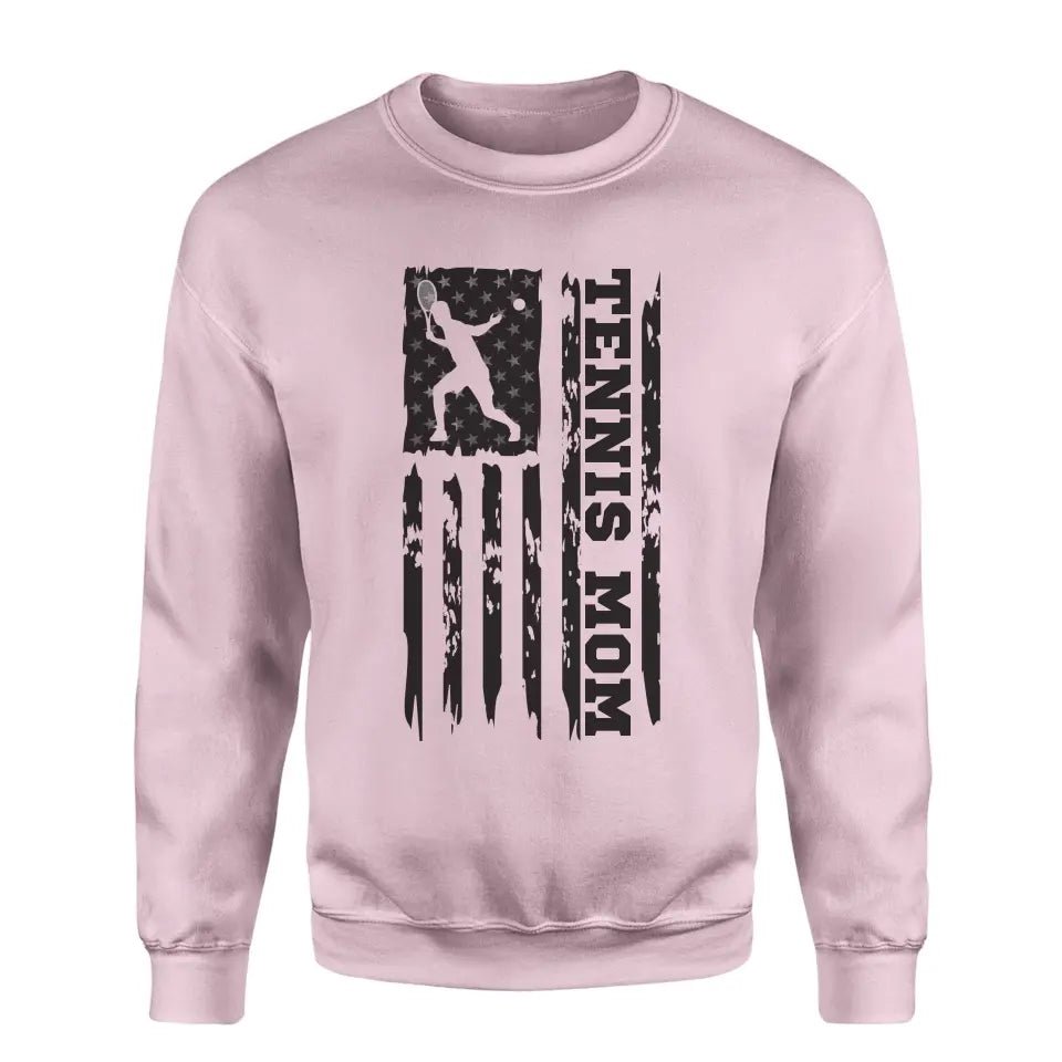 Tennis Mom Vertical Flag on a Sweatshirt with a Black Graphic