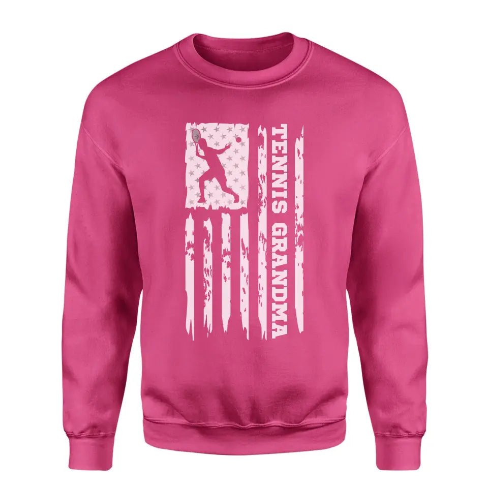 Tennis Grandma Vertical Flag on a Sweatshirt with a White Graphic