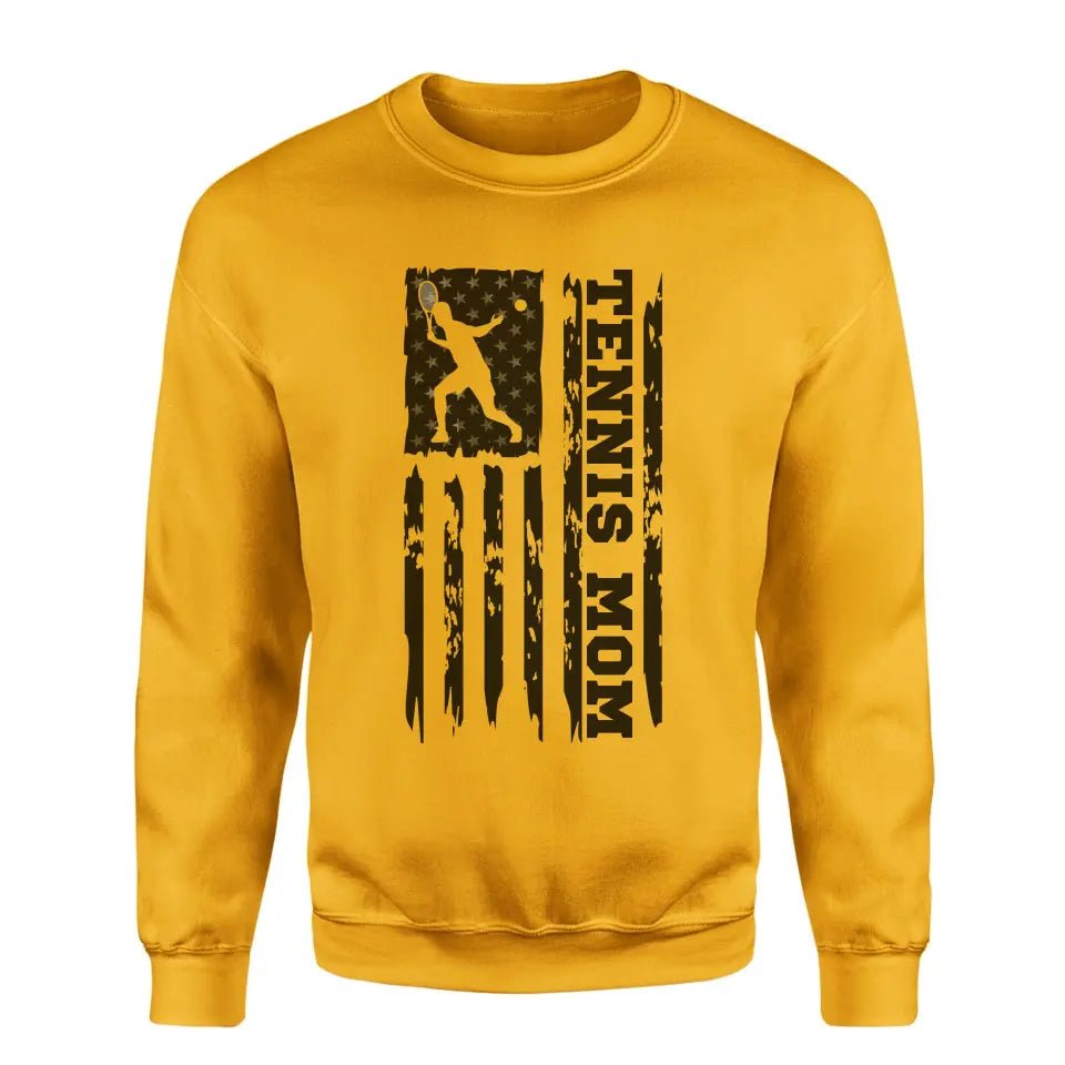Tennis Mom Vertical Flag on a Sweatshirt with a Black Graphic