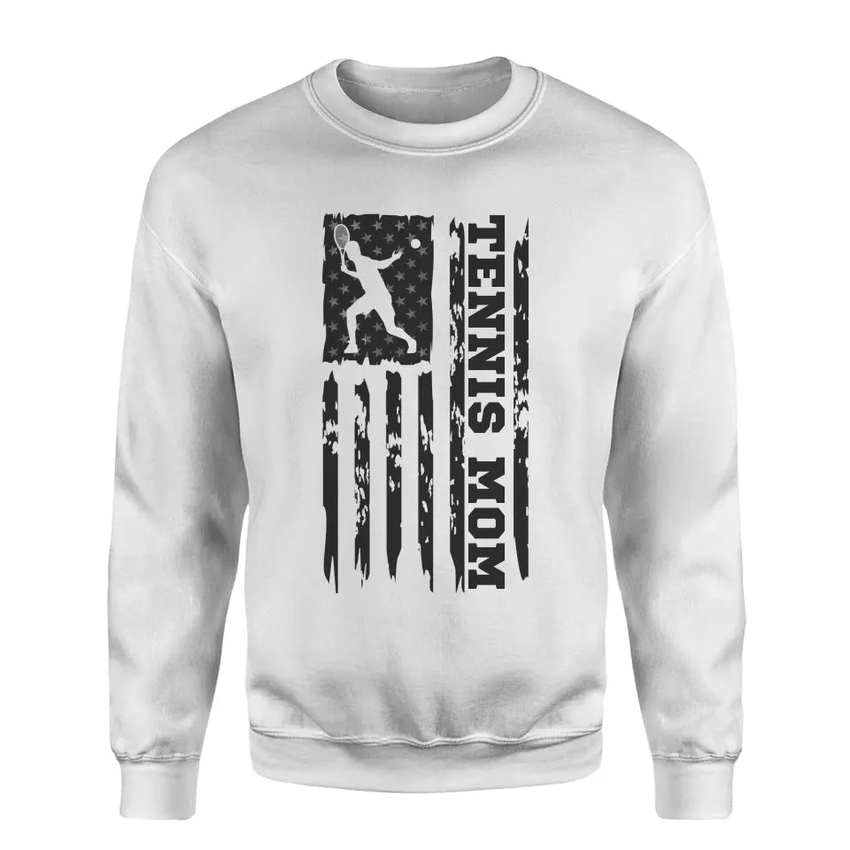 Tennis Mom Vertical Flag on a Sweatshirt with a Black Graphic