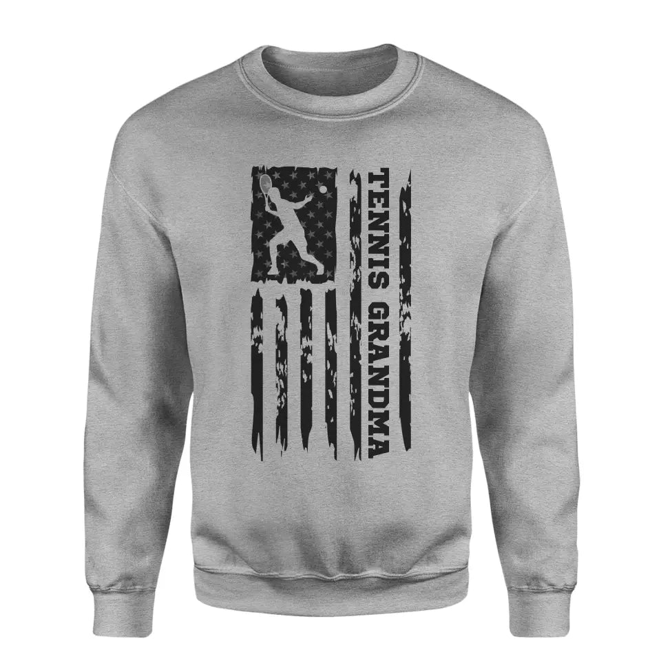Tennis Grandma Vertical Flag on a Sweatshirt with a Black Graphic