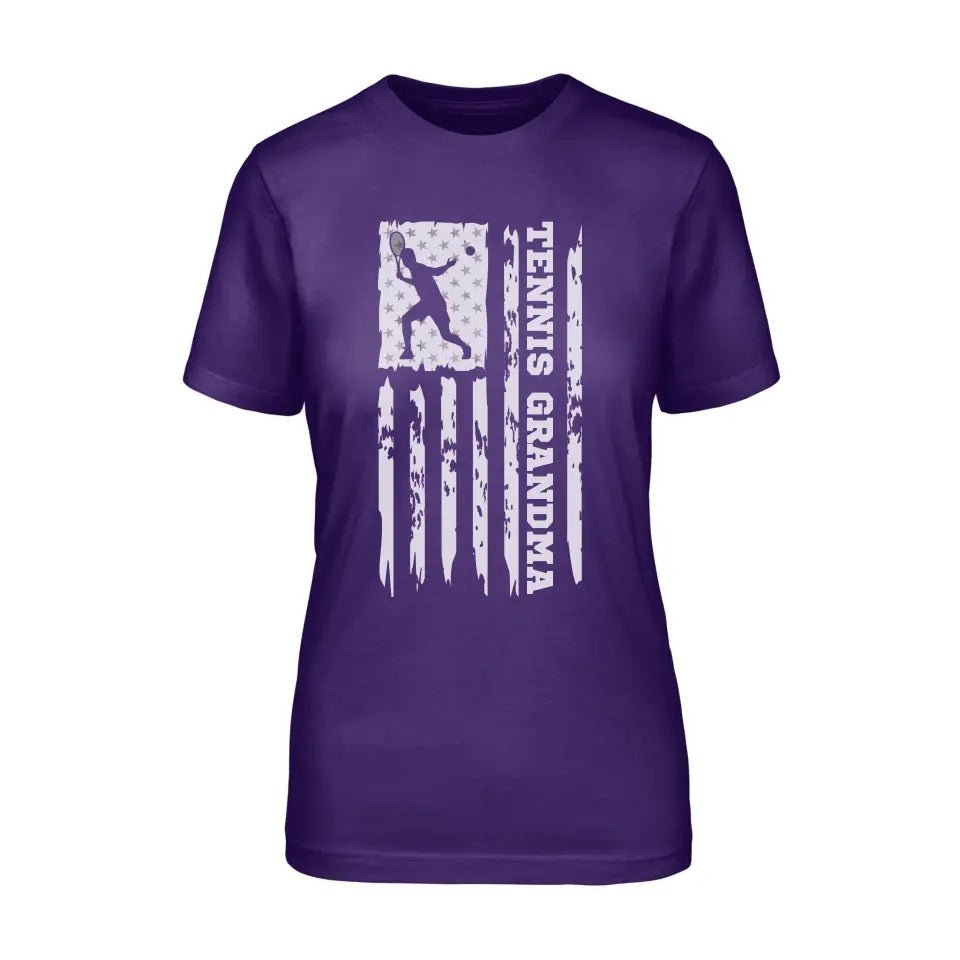 Tennis Grandma Vertical Flag on a Unisex T-Shirt with a White Graphic