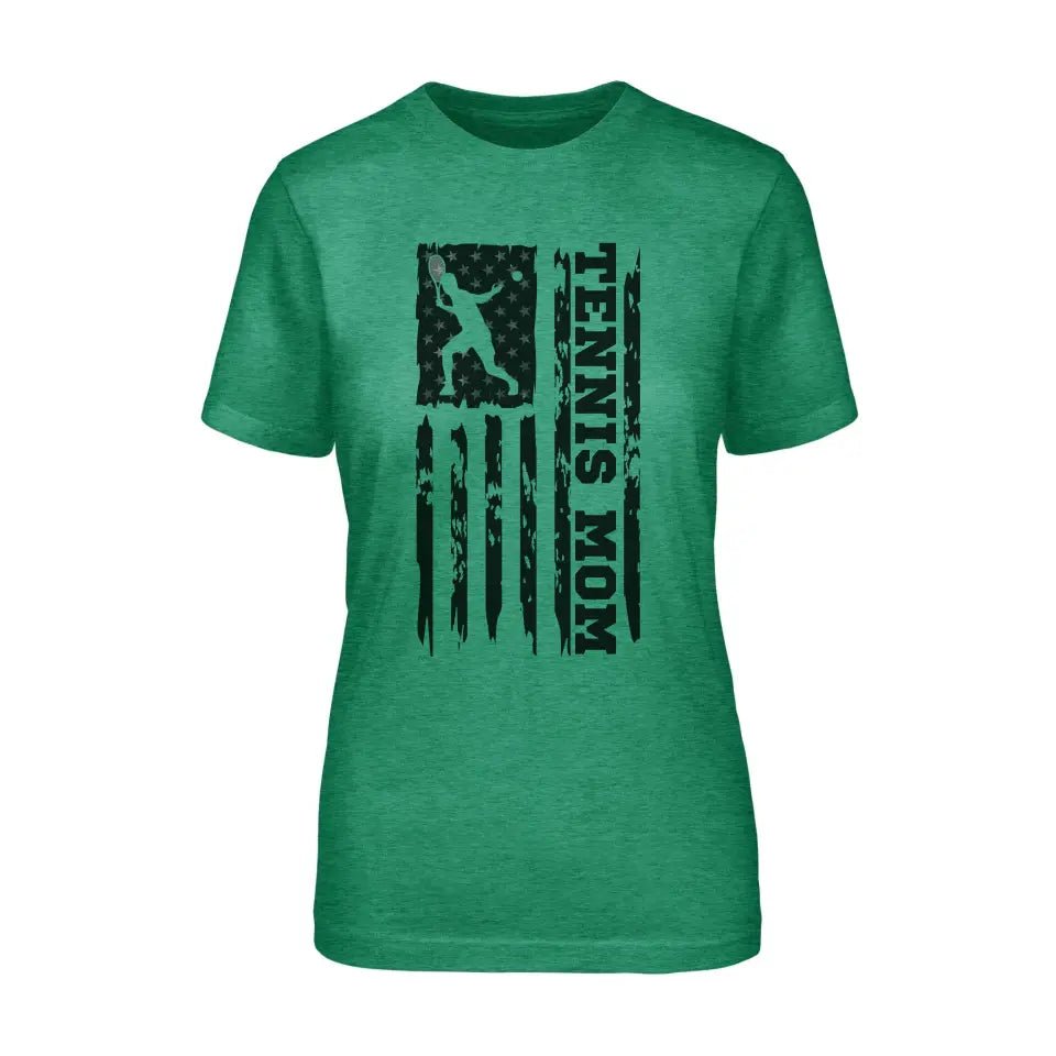 Tennis Mom Vertical Flag on a Unisex T-Shirt with a Black Graphic