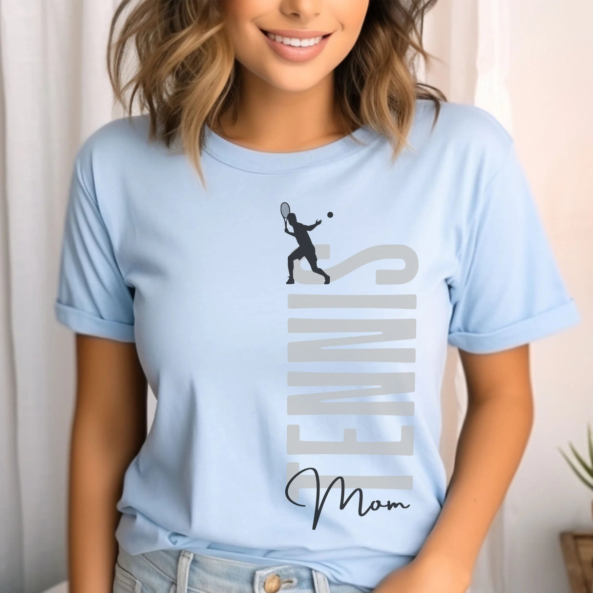Personalized Tennis Mom Shirt With Mascot, Icon, and Tennis Player Name on a Unisex T-Shirt