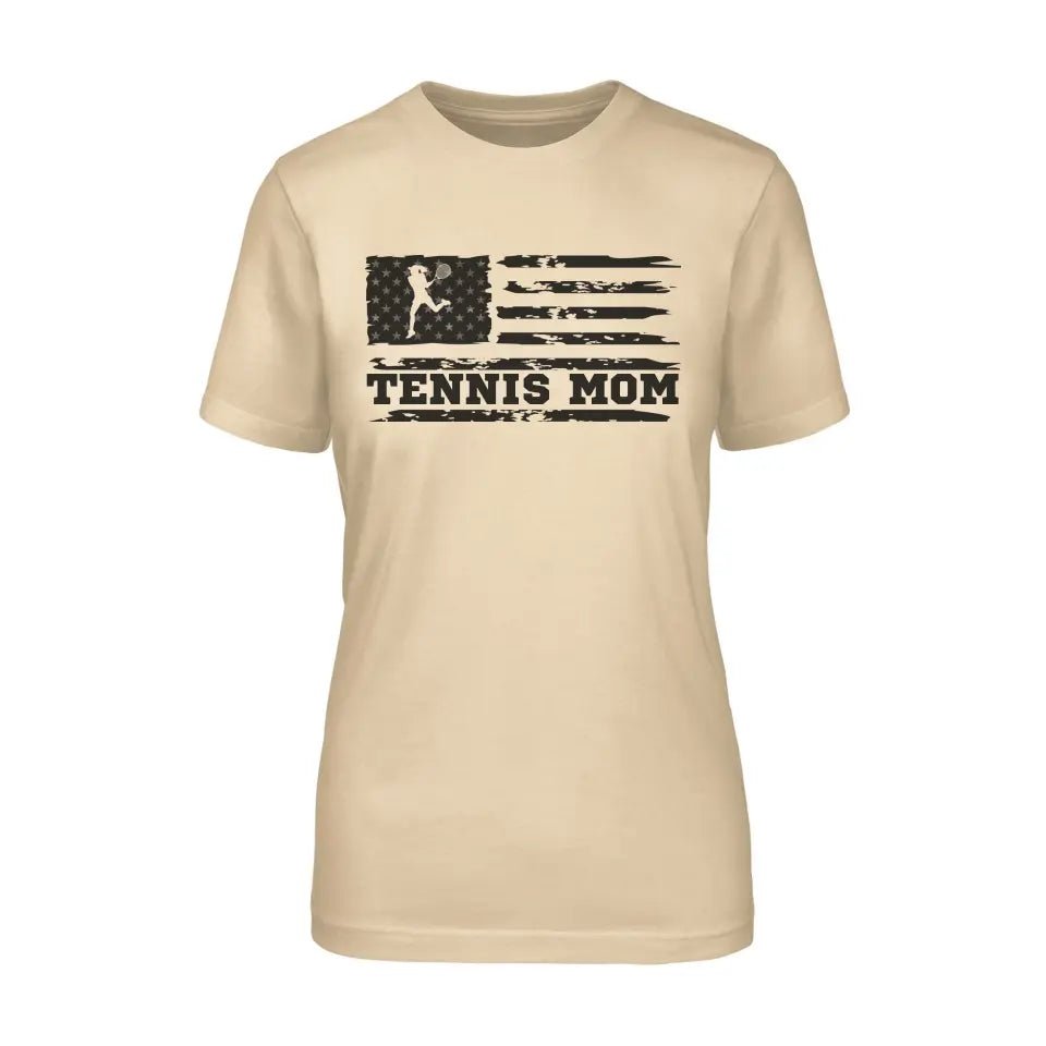 Tennis Mom Horizontal Flag on a Unisex T-Shirt with a Black Graphic