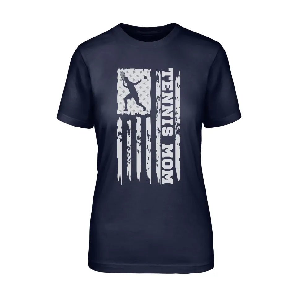 Tennis Mom Vertical Flag on a Unisex T-Shirt with a White Graphic