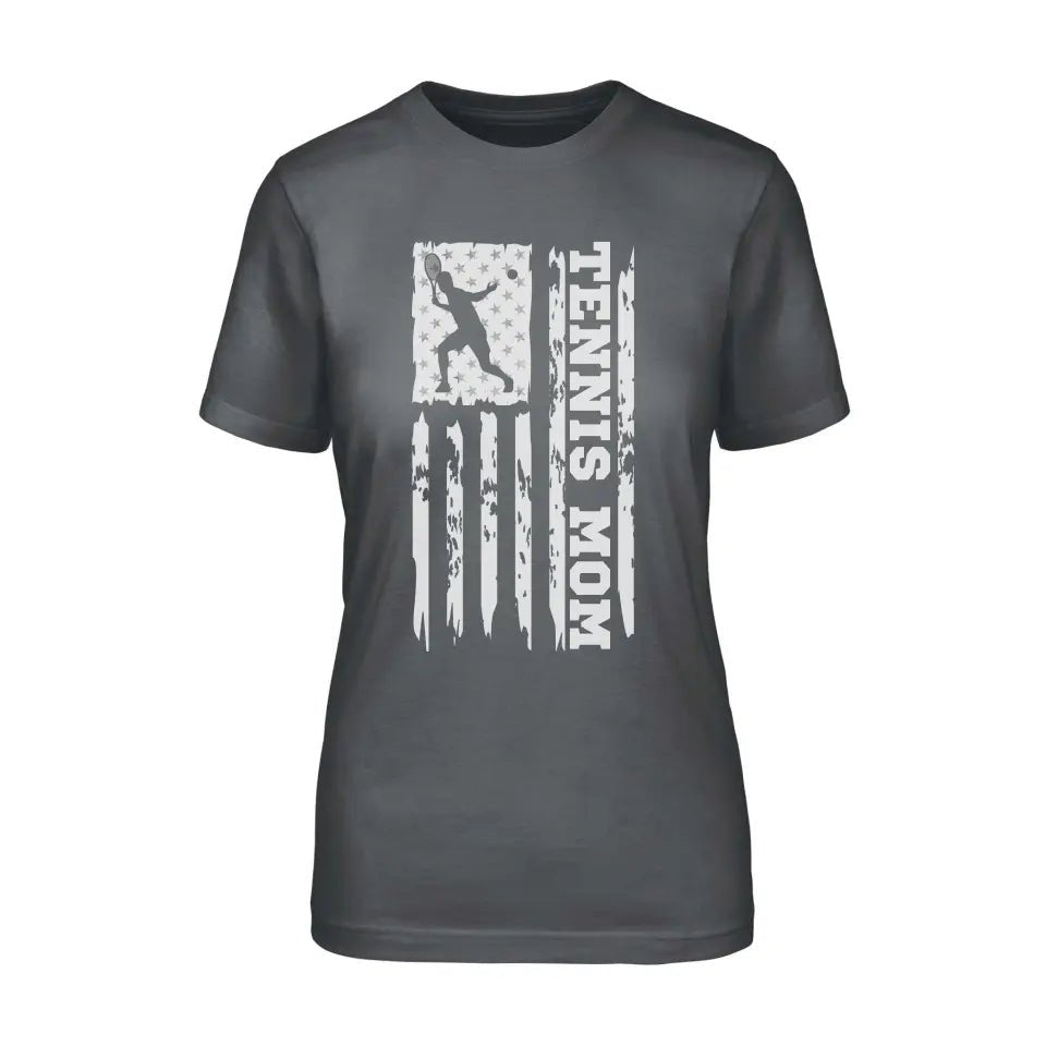 Tennis Mom Vertical Flag on a Unisex T-Shirt with a White Graphic