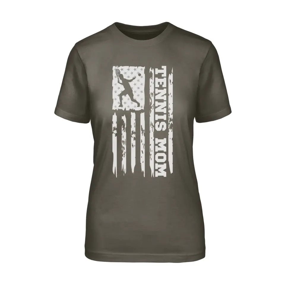 Tennis Mom Vertical Flag on a Unisex T-Shirt with a White Graphic