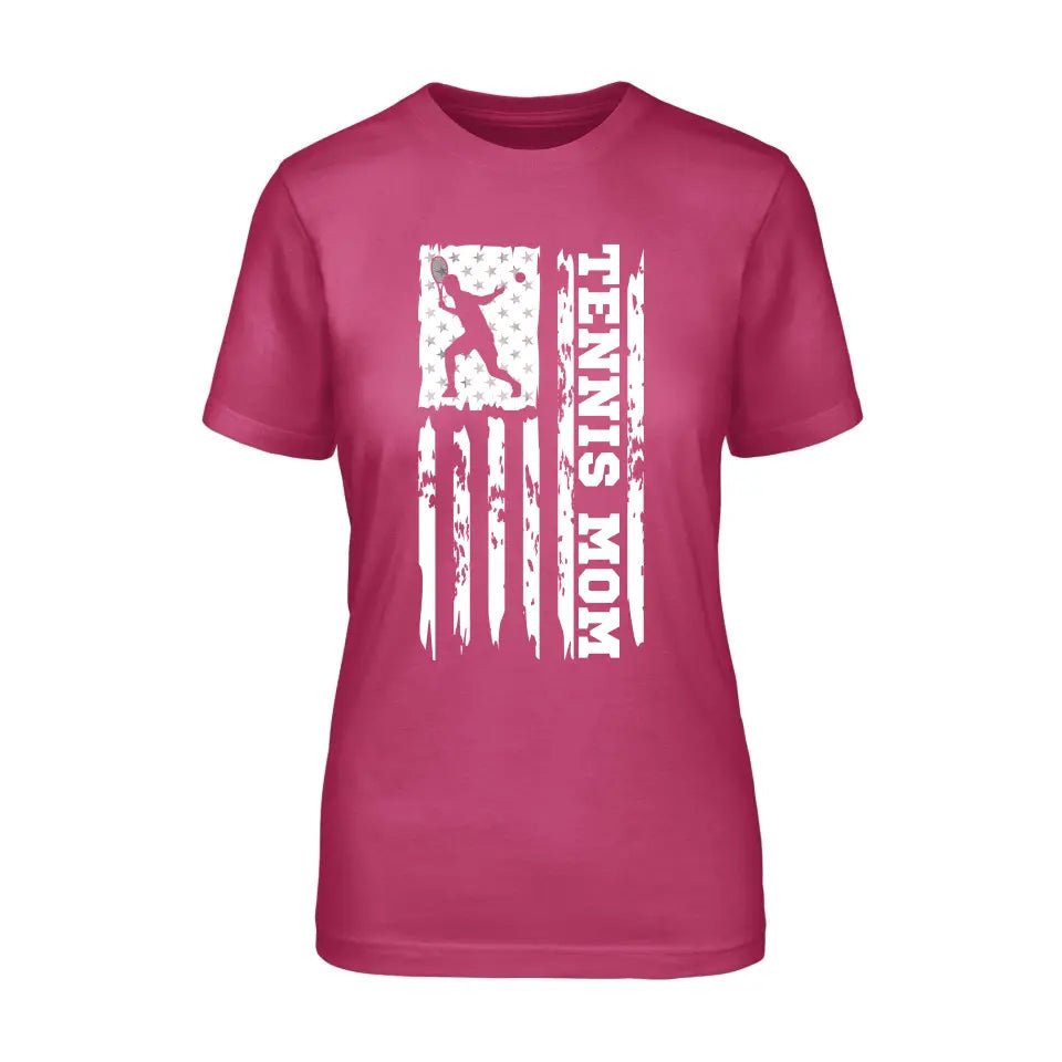 Tennis Mom Vertical Flag on a Unisex T-Shirt with a White Graphic