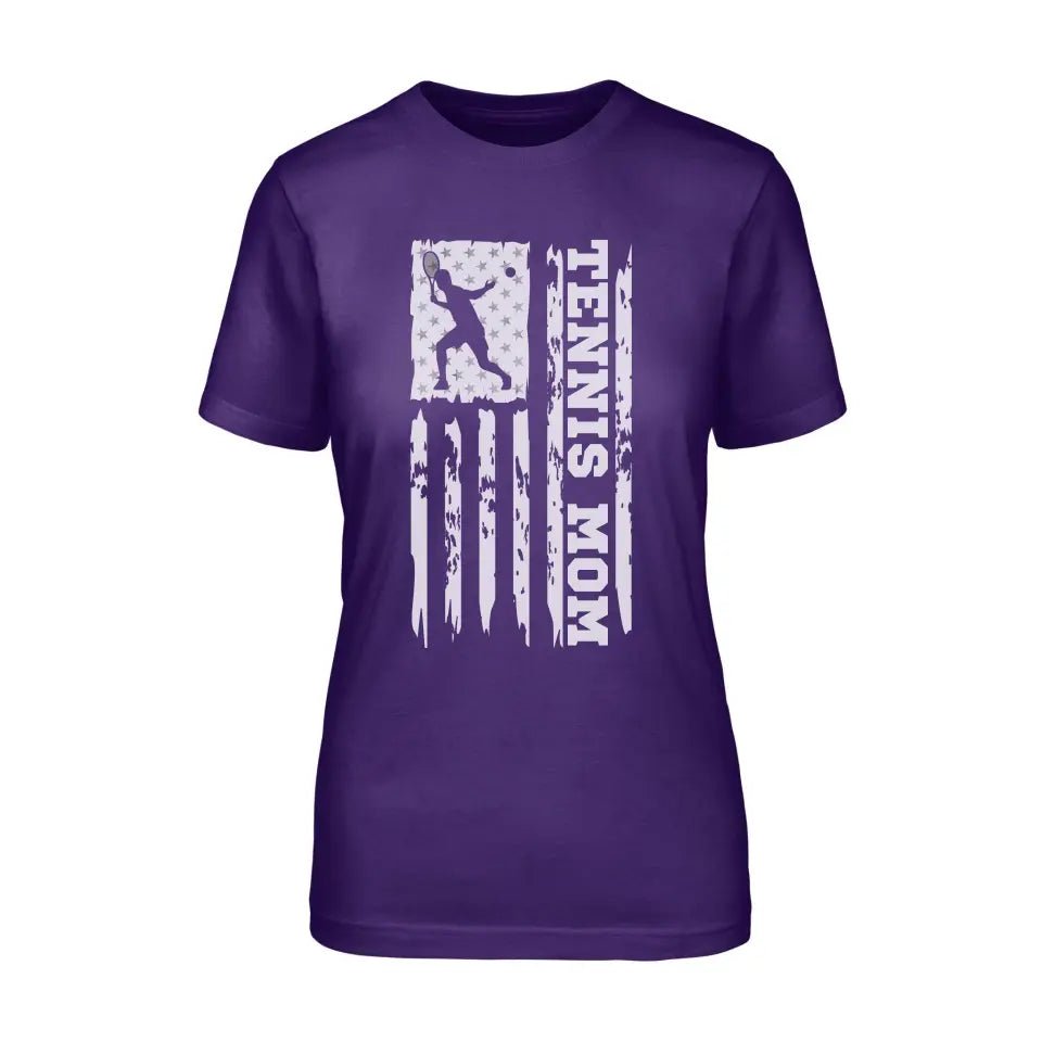 Tennis Mom Vertical Flag on a Unisex T-Shirt with a White Graphic